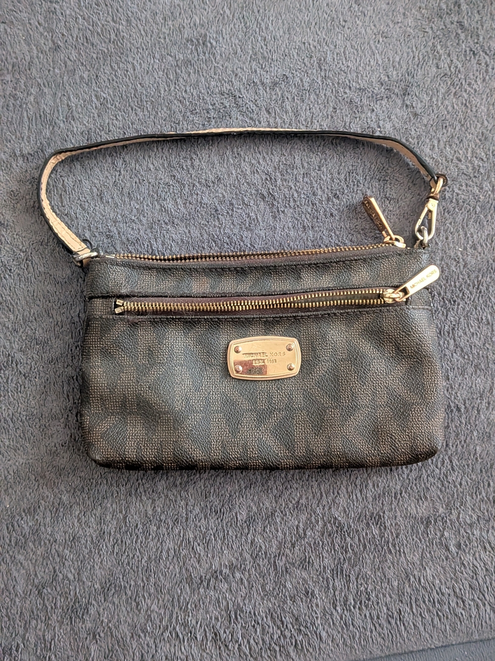 Michael Kors Black and Gold Logo-Accent Wristlet
